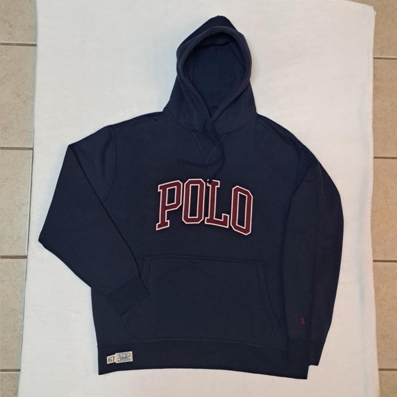 Polo Ralph Lauren Logo Collegiate Letterman Navy Fleece Hoodie - Men's size 1XB - Picture 1 of 12